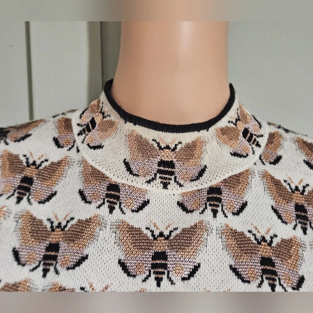 Anthropologie x Sarah Gordon Maria Mock Neck Sweater Tank–Bee Print Metallic. M - Picture 10 of 16